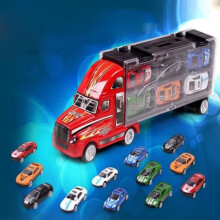 Spielzeug-Transporter – Unbekannt – 12 Autos – Metall – Rot – 0,6 kg