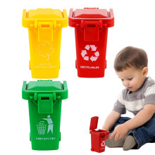 Miniature Trash Can for Play Waste Paper Bin Toy with Lid and Wheels Small Trash Can Model for Desk, Dollhouse