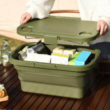 Foldable picnic basket with large capacity, removable divider, green
