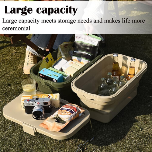 Foldable picnic basket with large capacity, removable divider, green 2