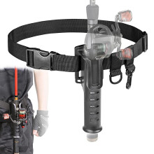 Cintura da pesca in nylon con portacanna, design robusto e resistente con gancio girevole per attrezzatura da pesca portatile, ideale per avventure