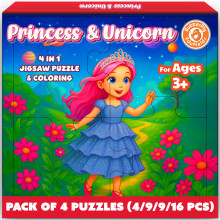 Butterfly Edufields 4-in-1 Prinzessin, Einhorn, Meerjungfrau, Fee Puzzle für Mädchen 3-6 Jahre