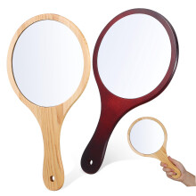 Hand mirror set Large round wooden handle Makeup Shaving Haircut Stylish hand mirror for on the go
