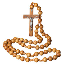 Große Holzperlen-Rosenkranzkette mit Kreuzen, Wandbehang,