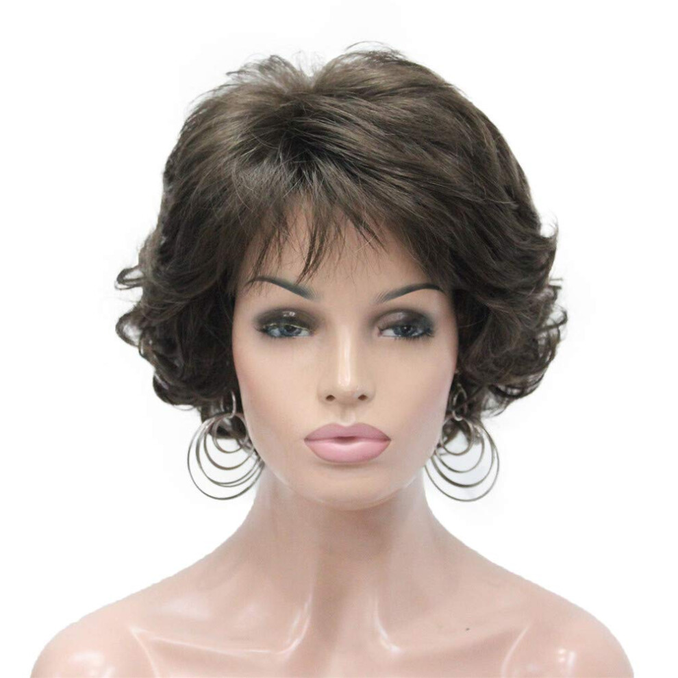 Aimole Unisex Brown Short Curly Synthetic Wigs Full Capless Hair Women's Thick Wig For Everyday (8 Lt Chestnut )