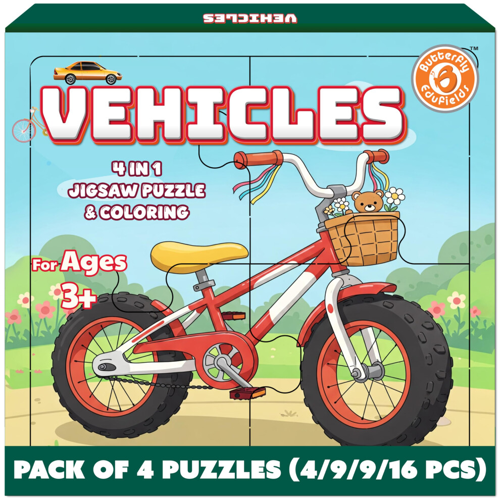 Photos - Jigsaw Puzzle / Mosaic Butterfly Edufields 4in1 Vehicles Jigsaw Puzzles Set for Kids Ages 3-5 4-6 | Preschool Learning & Educational Toys | Brain T
