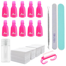 Gel nagellakremoverkit met 10 stuks roze nagellakremoverclips dopdispenserfles gellak nagelriemschuiver 400 stuks wattenschijfjes handvat bru
