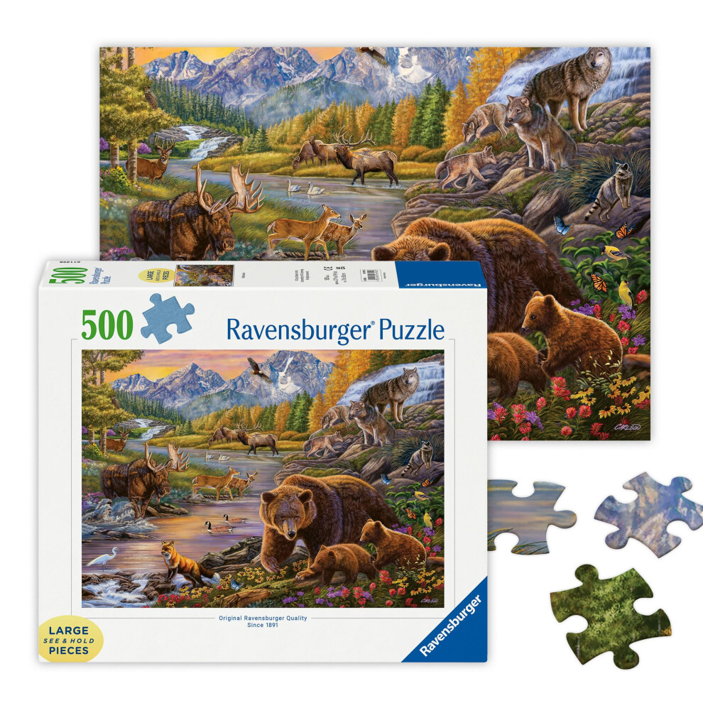 Ravensburger - Wilderness - 500 Piece Large Format Jigsaw Puzzle - Stunning Scenery Of Mountain Wildlife - Bears Wolves & More - Frameable - Premium Red