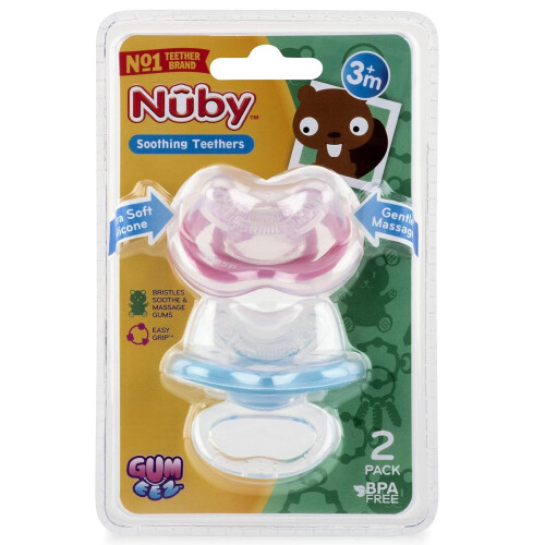 Nuby Nuby 2-Pack Chupetas Teether Gum-EEZ, Cores Podem Variar 1