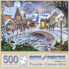 Darabok s darabok - 500 darabos kiraks jtk felnotteknek - Winter Village Stream - nnepi szezonlis, havas vros tr Cobblestone Bridge puzzle, S