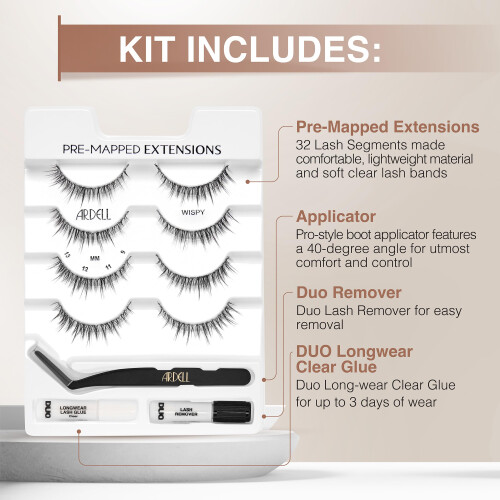 Ardell Ardell Pre-Mapped Eyelash Extensions Kit - False Lashes Wispy, Reusable Segmented Lash Strips, Long-Lasting with Lash Glue and Remover, 4 pack 2
