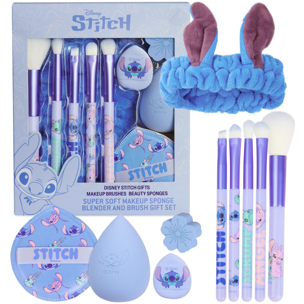 Disney Women's Blue Stitch Makeup Brushes & Beauty Tools Set 10 Pieces Gift In - Image 2
