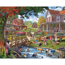White Mountain Family Picnic Farm Puzzle per Adulti 1000 Pezzi Divertente Puzzle Nostalgico Autunnale in Campagna