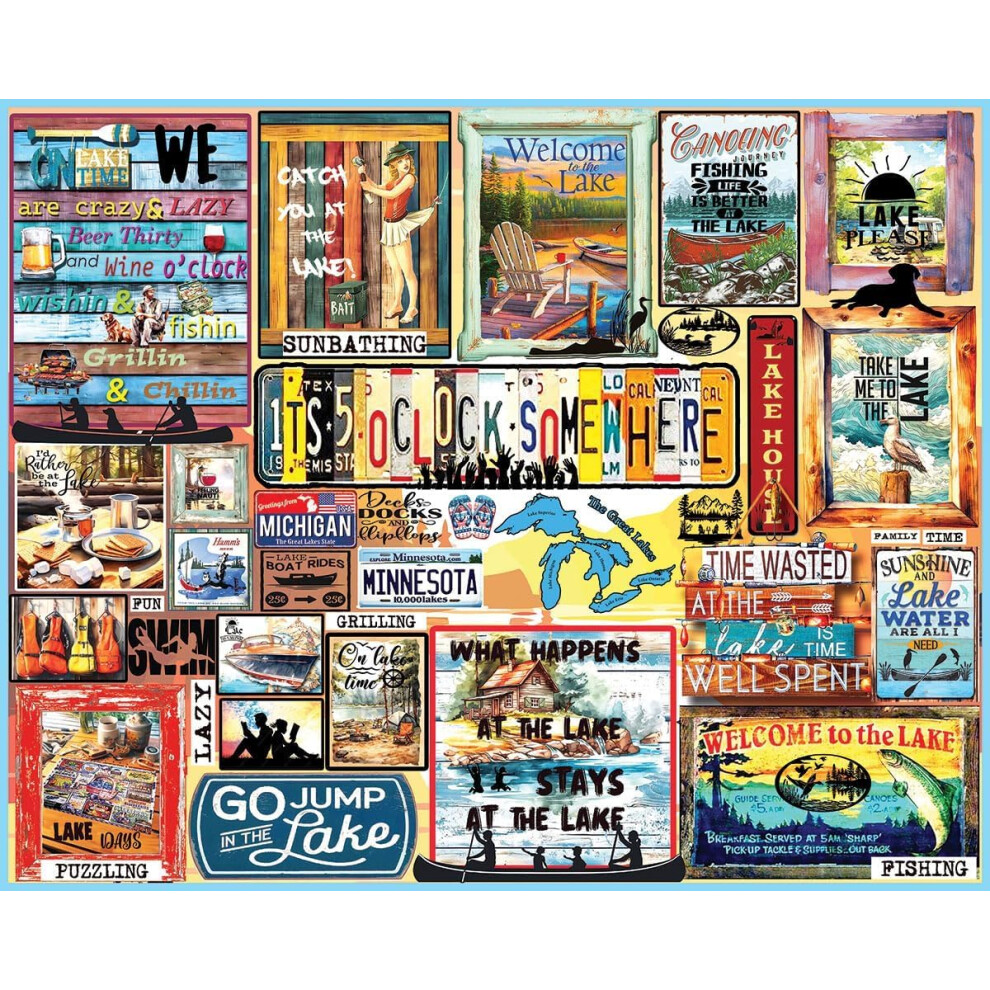Mountain Puzzles Lake Time 1000 Piece Jigsaw Fun Collage Puzzle White