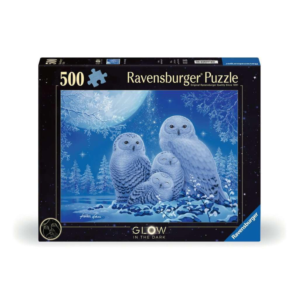 Ravensburger Owls In The Moonlight - 500 Piece Glow-In-The- Jigsaw Puzzle | Mysterious Nocturnal Beauty | Softclick Technology Dark