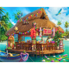 Puzzle sulla spiaggia del Tiki Bar galleggiante White Mountain per adulti Puzzle estivo divertente da 1000 pezzi per la famiglia