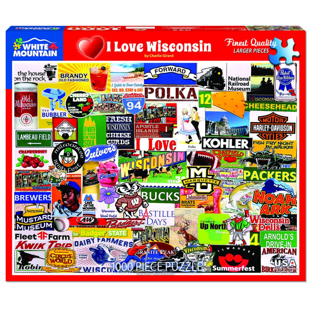 Mountain Puzzles I Love Wisconsin, 1000 Piece Jigsaw Puzzle White