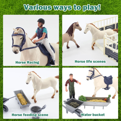 Set Gioco Stalla per Cavalli TUSAUW, Regalo Compleanno Bambini con 2 Cavalli e 2 Cavalieri 2