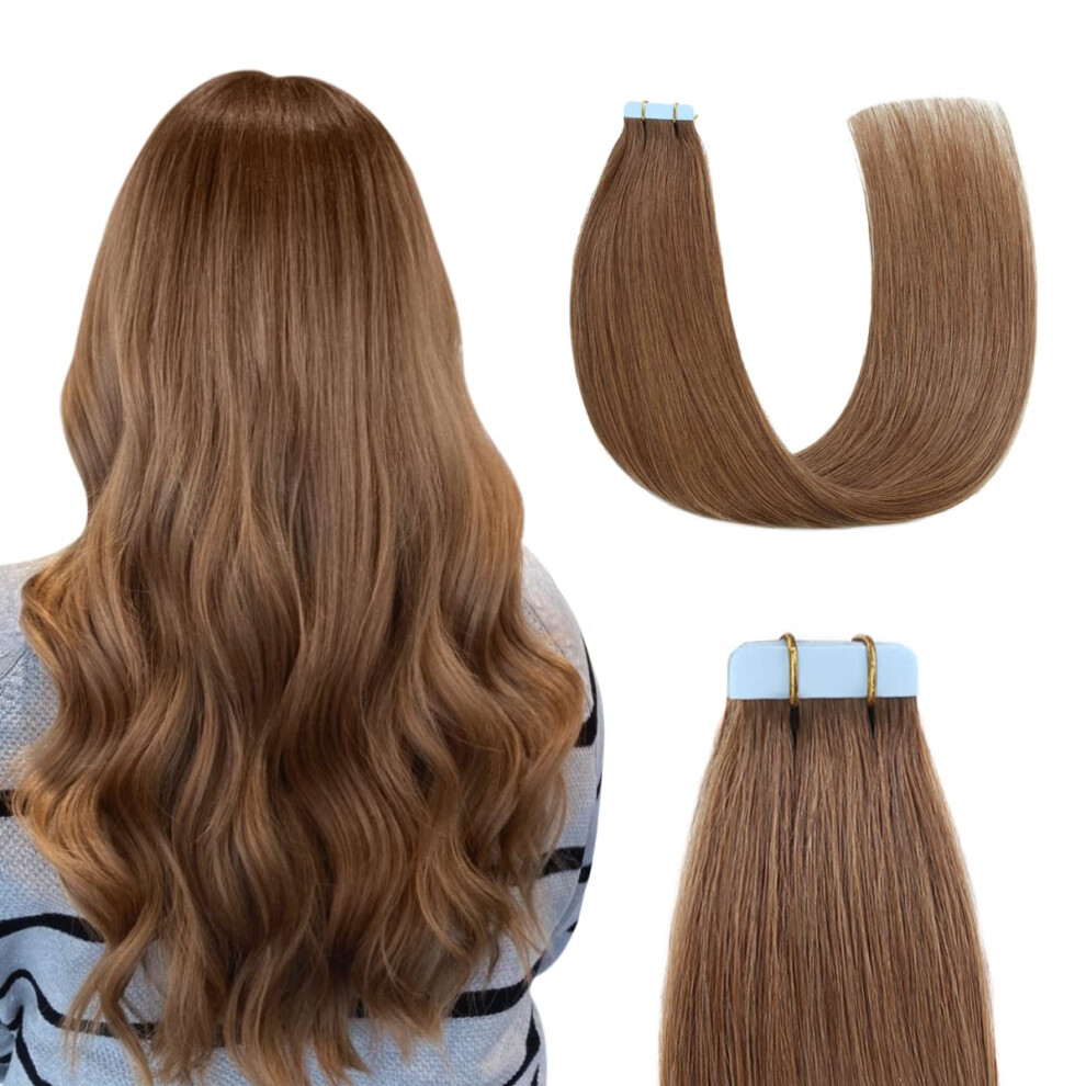 Sunya Unisex Brown Tape In Human Hair Extensions 14 Inches Silky Straight Remy Human Hair Seamless Skin Weft Tape In Hair Extensions 14 Inches #6 Chestnut 40