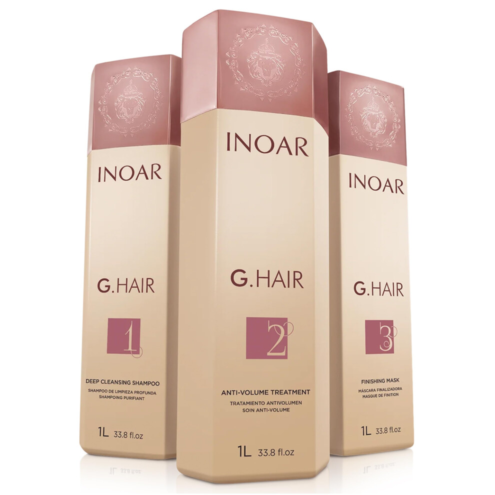 Inoar G.hair Keratin Smoothing System Set Deep Cleansing Shampoo Smoothing Treatment & Finishing Mask With Keratin Shea Butter & Coconut Oil 33.8