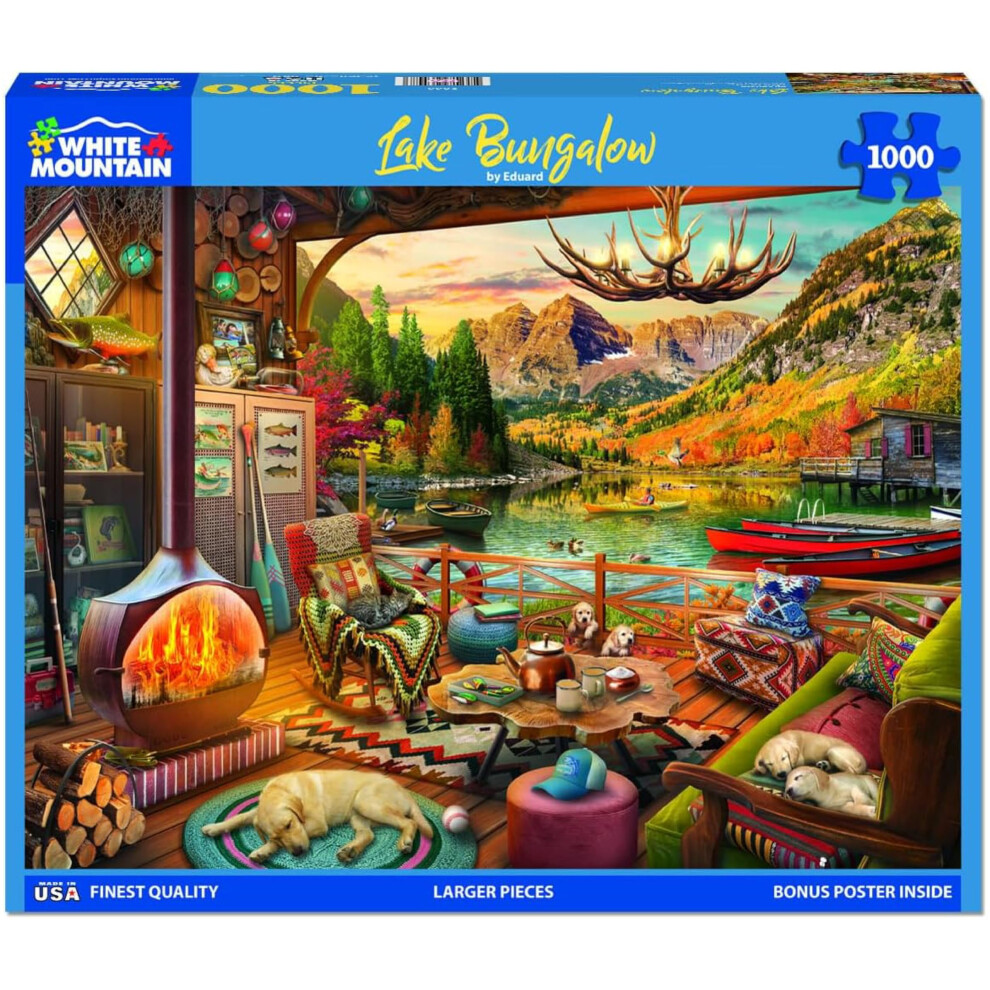 Mountain Lake Bungalow Puzzle 1000 Piece Vintage Autumn Jigsaw Puzzles For Adults And Families White