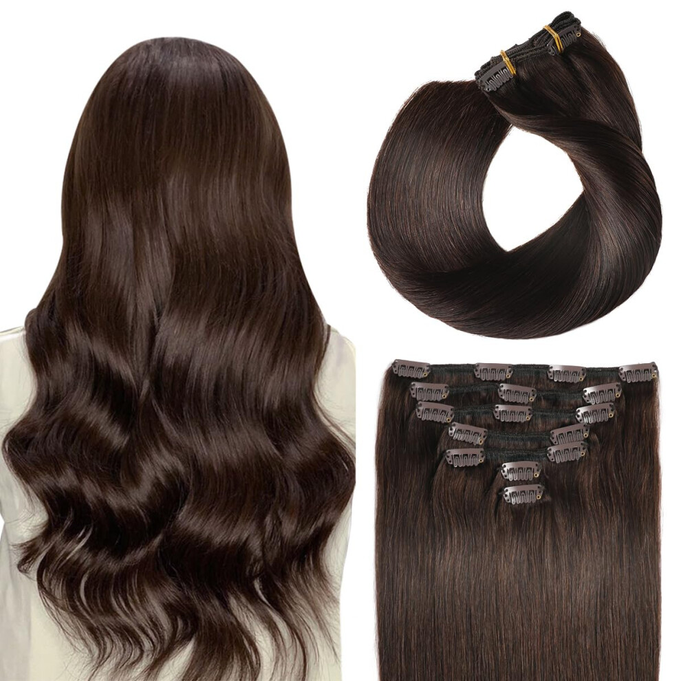 Suyya Unisex Clip In Hair Extensions Real Human Hair Clip Ins Straight Human Hair Clip Ins Double Weft Remy Hair Extensions Clip In Human Hair 7Pcs 120G (20