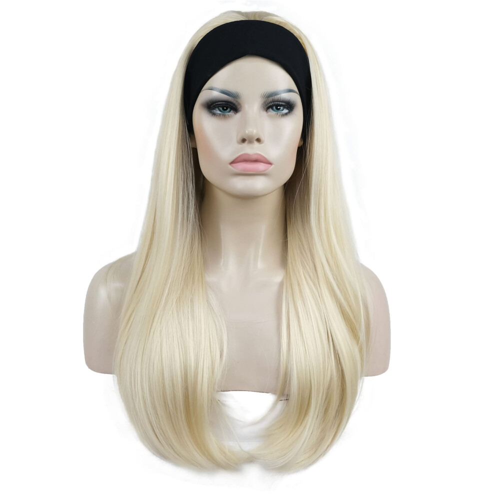 Aimole Unisex Black Long Straight 3/4 Women's Wigs Synthetic Hair With Headband(613 Pale Blonde)