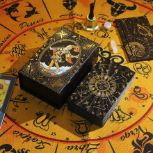 Gold Foil Tarot Deck Set, Gilded, Luxury PVC, Waterproof and WearResistant, Divination Cards with Guidebook, The Black Gold Sun, 12 * 7cm