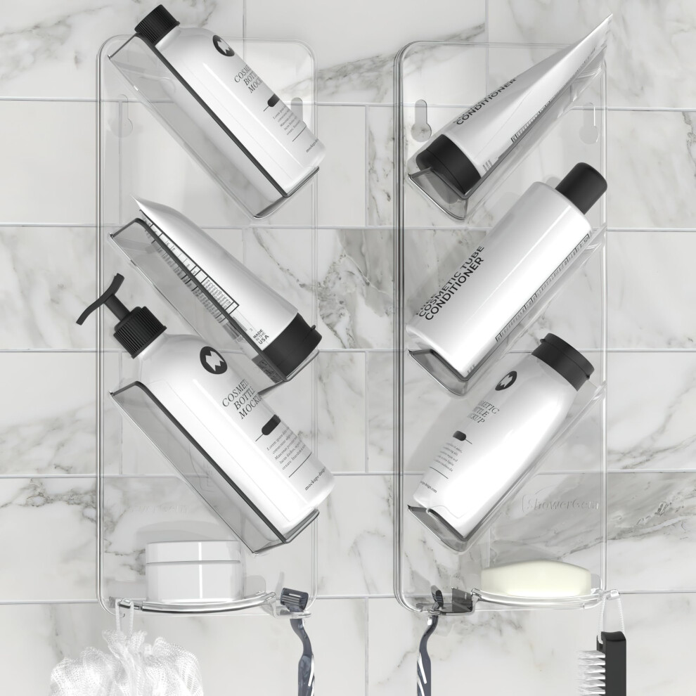 Showergem No Suction Cups Or Screws, Rust Proof, Easy-Clean, As Seen On Dragons Den, Neat And Tidy Bath Shelf For Everything, Shower Caddy