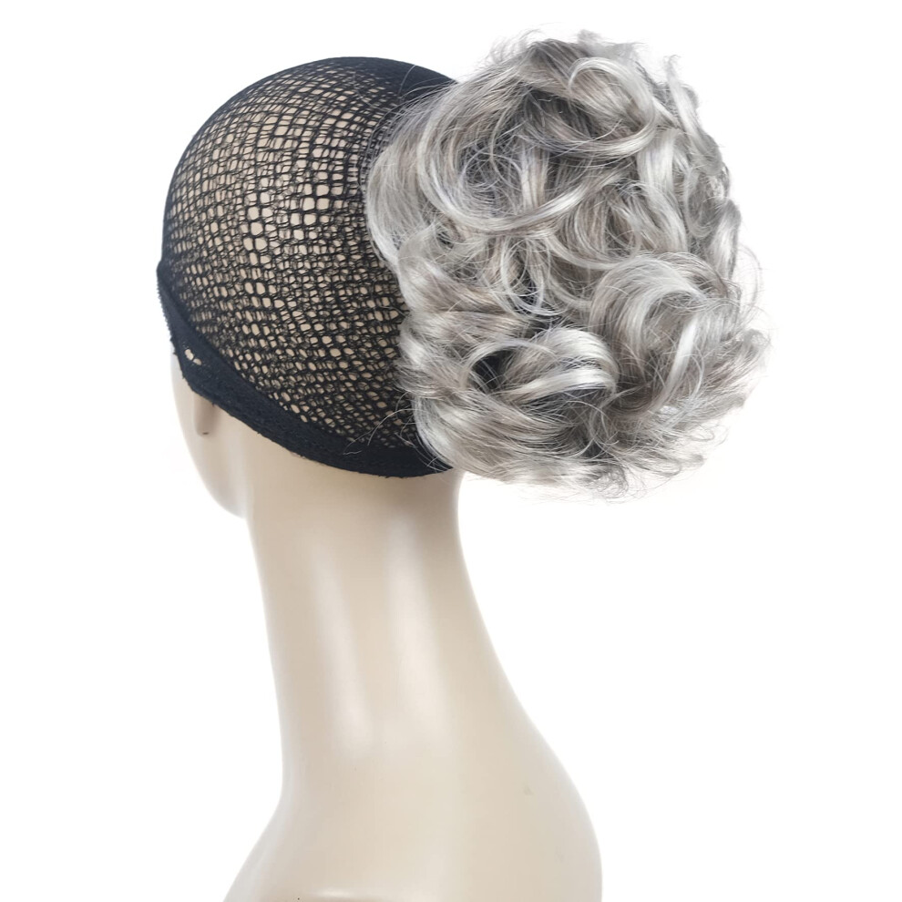 Aimole Short Curly Grey Ponytail Lady Synthetic Claw Clip On Extensions(48T)