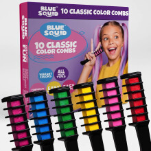 Blue Squid Hair Chalk Comb - 10 Vibrant Temporary Hair Colors for Girls & Teens Washable Hair Dye Perfect for Parties Cosplay Halloween Paraben F