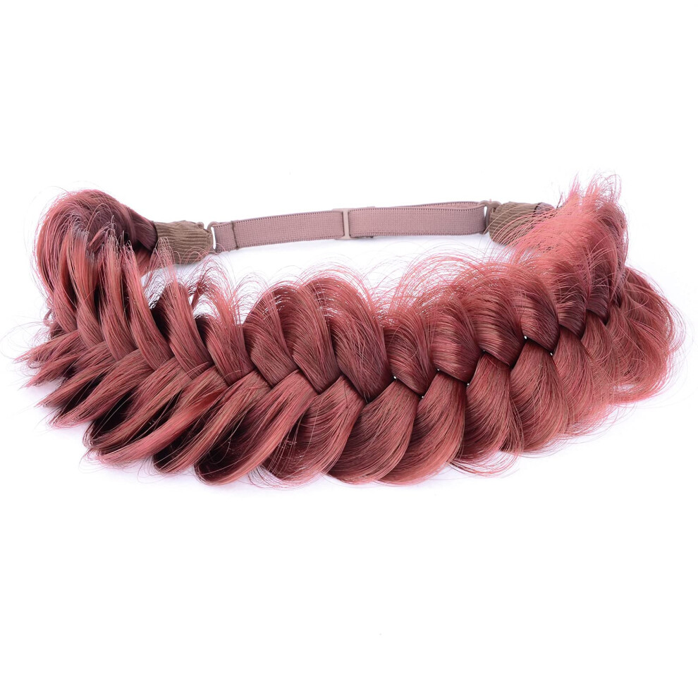 Bobiya Messy Wide 2 Strands Synthetic Red Hair Braided Headband Classic Chunky Braid Hair Headband Elastic Stretch Braid Headbands For Women (Burgundy