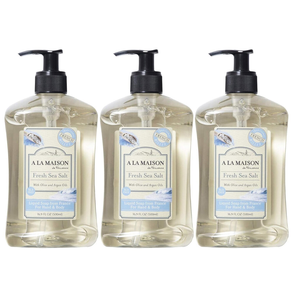 A La Maison French Liquid Hand Soap And Eco-Friendly Fresh Sea Salt 3 Pack 16.9 Fl Oz.