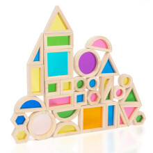 WOODENFUN Houten Bouwblokken Set voor Kinderen, 32 Stuks Regenboog Stapelspel Educatieve Speelgoedset