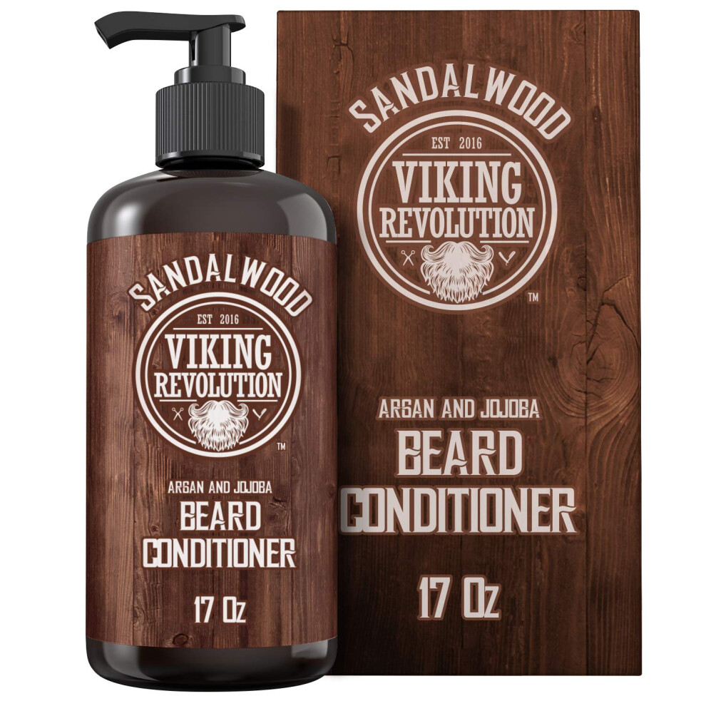 Viking Revolution - Beard Conditioner With Argan & Jojoba Oils - Softens & Strengthens - Beard Conditioner With Beard Oil - Sandalwood - 500Ml