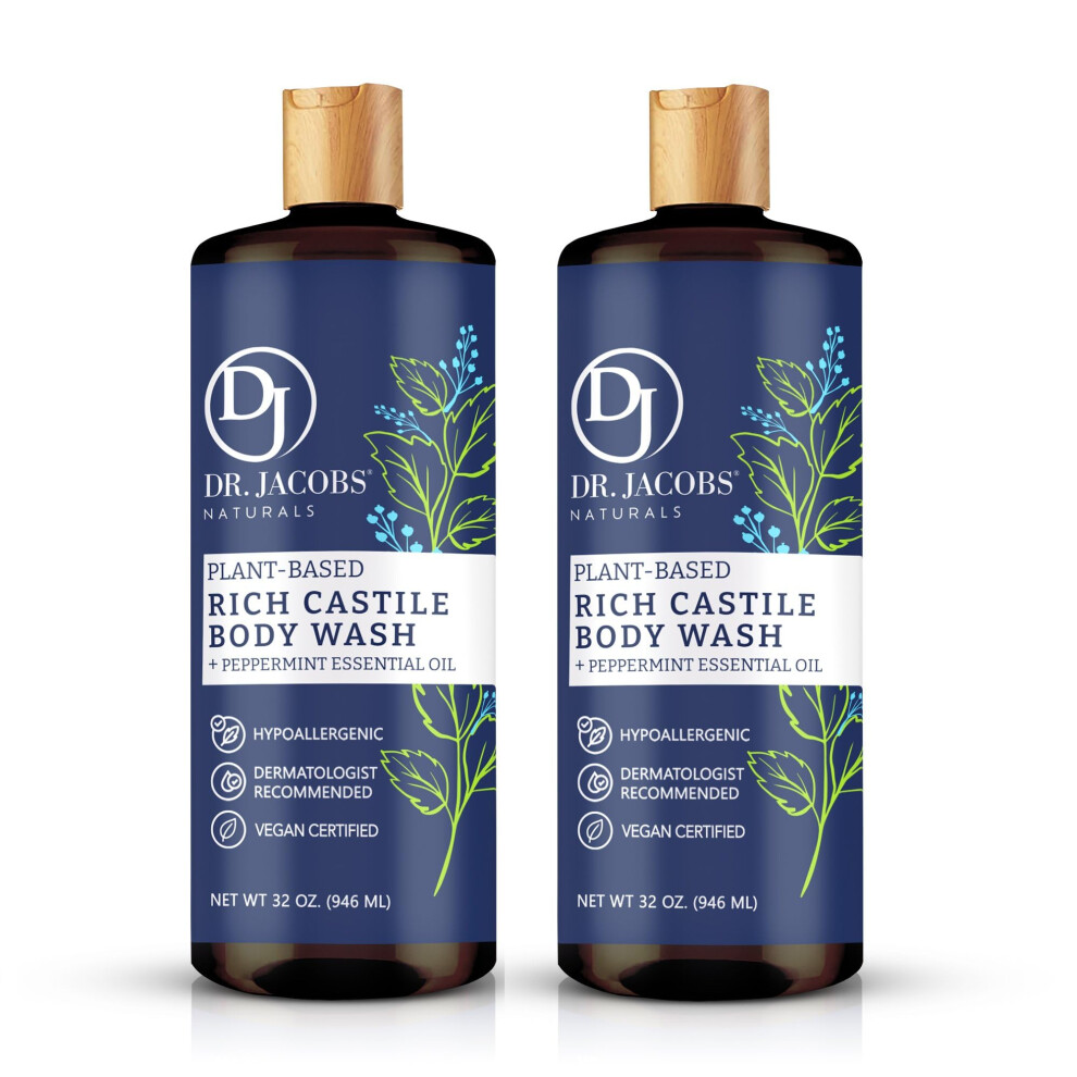 Dr.jacobs Naturals Dr. Jacobs Naturals Castile Peppermint All-Natural Body Wash For Moisturizing Dry And Sensitive Skin Shampoo With Plant-Based Ingredients Gluten, Pres