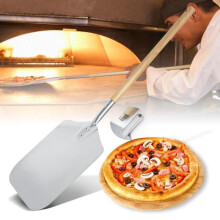 Pizzaschieber aus Aluminium – Praktisch und langlebig – Pizzaschieber mit abgerundeten Kanten – Mit abnehmbarem Holzgriff – 76,5 cm