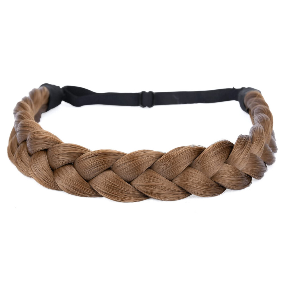 Diguan 2 Strands Synthetic Hair Braided Headband Classic Chunky Plaited Braids Elastic Stretch Hairpiece Women Girl Beauty Accessory 54G (Medium Brow