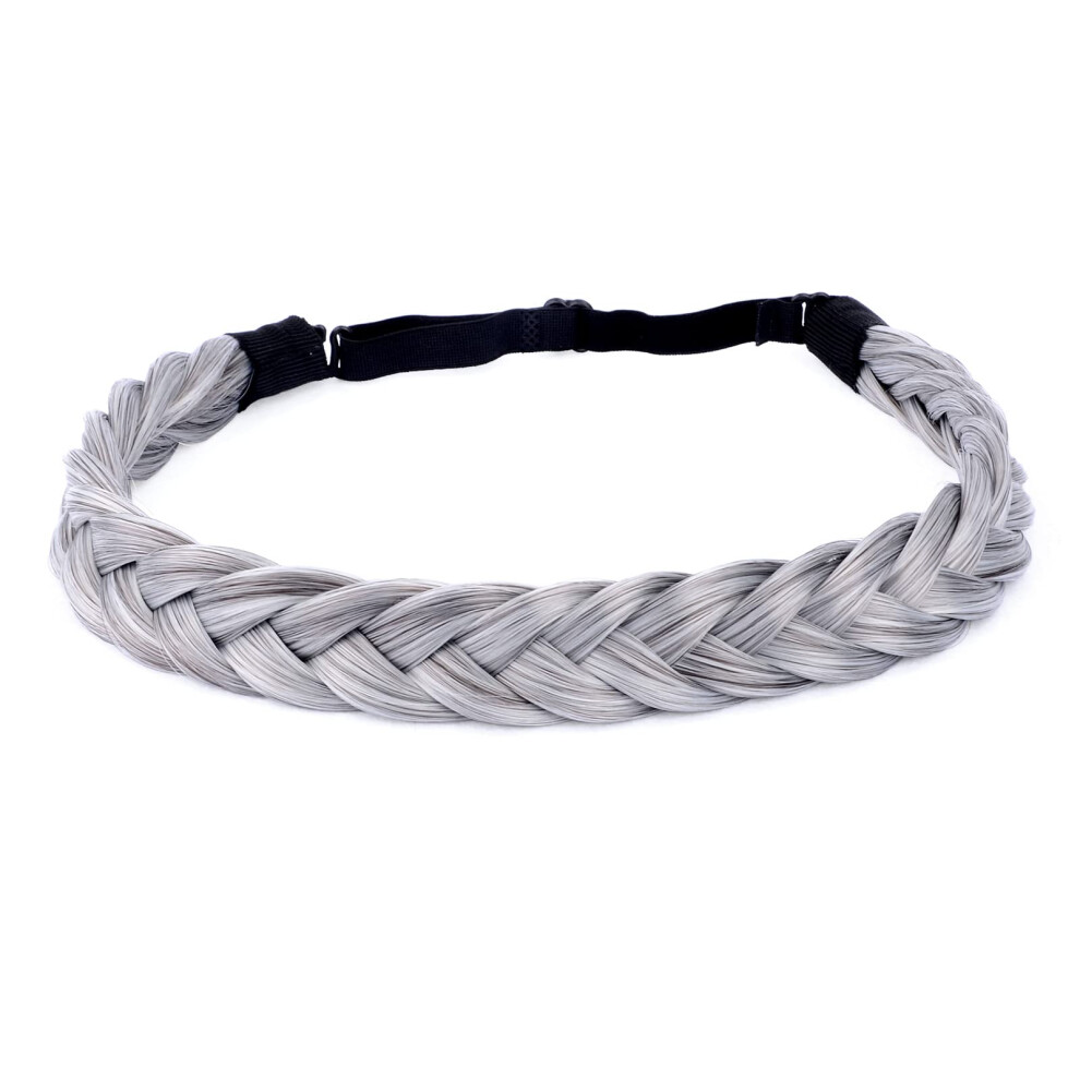 Diguan 2 Strands Synthetic Hair Braided Headband Classic Chunky Plaited Braids Elastic Stretch Hairpiece Women Girl Beauty Accessory 54G (Salt & Pepp