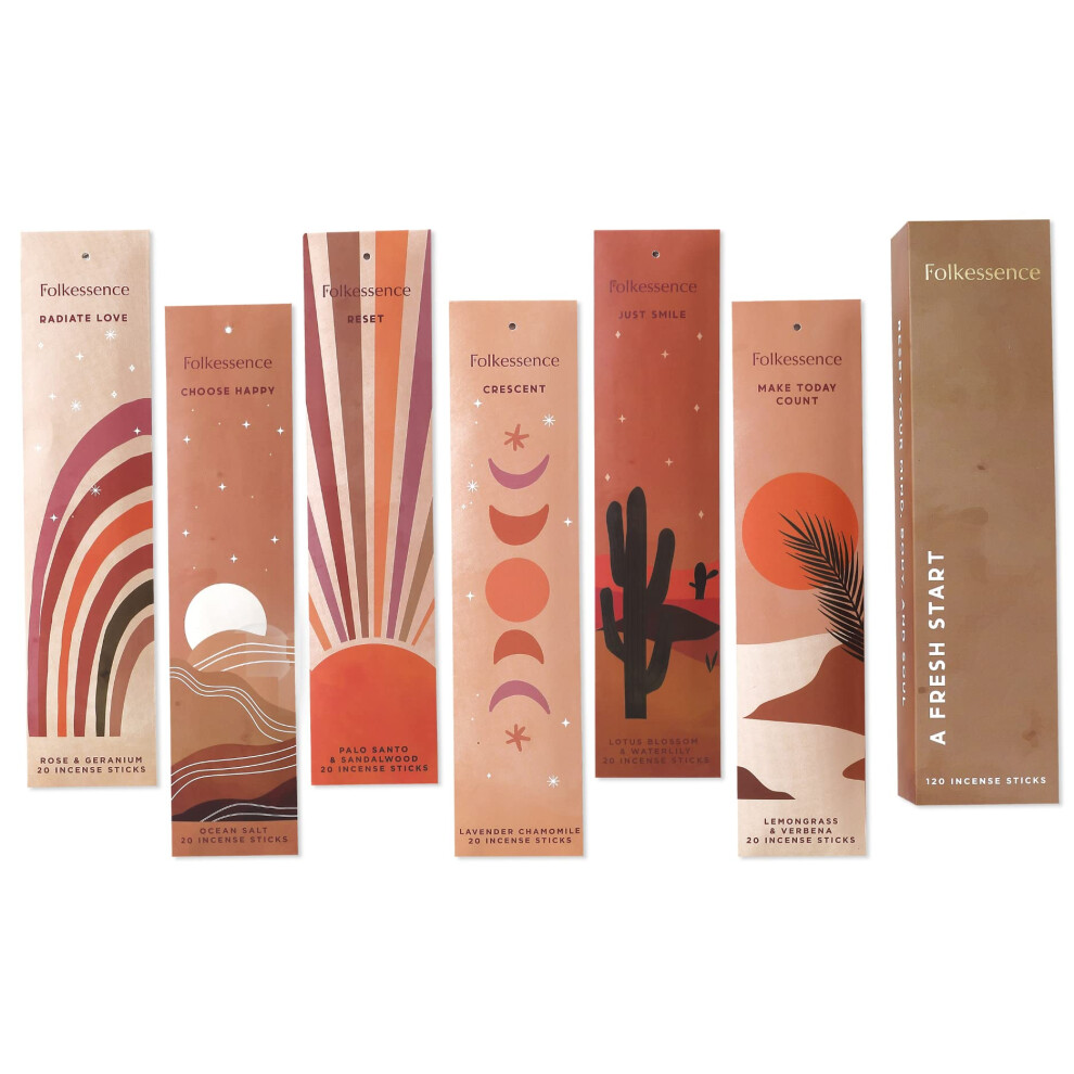 Folkulture Incense Sticks - Pack Of 6 (120 Insense Sticks) Lavender Chamomile, Palo Santo Sandalwood, Lemongrass, Rose Geranium, Incense Stick Gift Pack, Organic