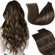 LaaVoo Ombre Tape-in Haarverlängerungen - Echthaar in Dunkelbraun & Hellbraun