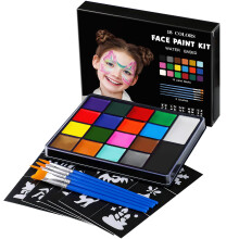Kit di Pittura per Viso per Bambini, 18 Colori di Vernice Attivata ad Acqua con Pennelli e Stencil, Kit Trucco di Halloween Non Tossico