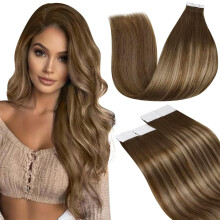 LaaVoo Tape in Extensions Echthaar Ombre Braun bis Goldblond 2