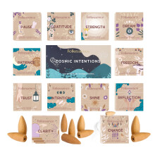 Folkulture Backflow Incense Cones, Set of 12 Scented Cones - Frankincense, Bergamot, Jasmine, Rose, Patchouli, Palo Santo