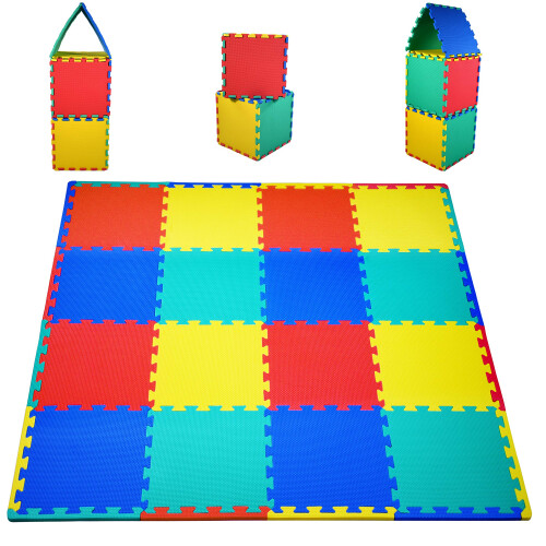 KC Cubs Morbido e Sicuro Puzzle Mat EVA Interlocking Multicolor per Bambini, 16 Piastrelle, 4 Colori