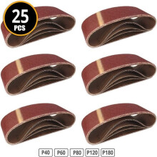 Schleifbänder aus Stoff  25 Stück  75 x 533 mm  Mixpack (je 5 Körnungen 40/60/80/120/180)  für Bandschleifer  Papier