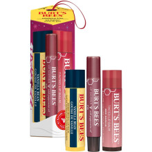 Burts Bees Mistletoe Kiss Gift 2023 - Red For Women 3 Pc 0.15oz Vanilla Bean Lip Balm, 0.15oz Red Dahlia Tinted Lip Balm, 0.09oz Fig Lip Shimmer