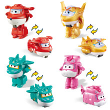 Super Wings 2" Transform-a-Bots 4-Pack, Jett, Dizzy, Tino, Golden Boy, Giocattoli per Bambini