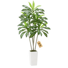 VEVOR Konstgjord Dracaena Träd 6 fot, Fake Palm Tropiska Växter med Vit Hög Blomkruka
