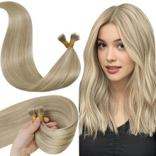 LaaVoo Nano Bead Vlasy Prodlužování Lidské Vlasy Popel Blond Melír 50g 50s 16 Palců